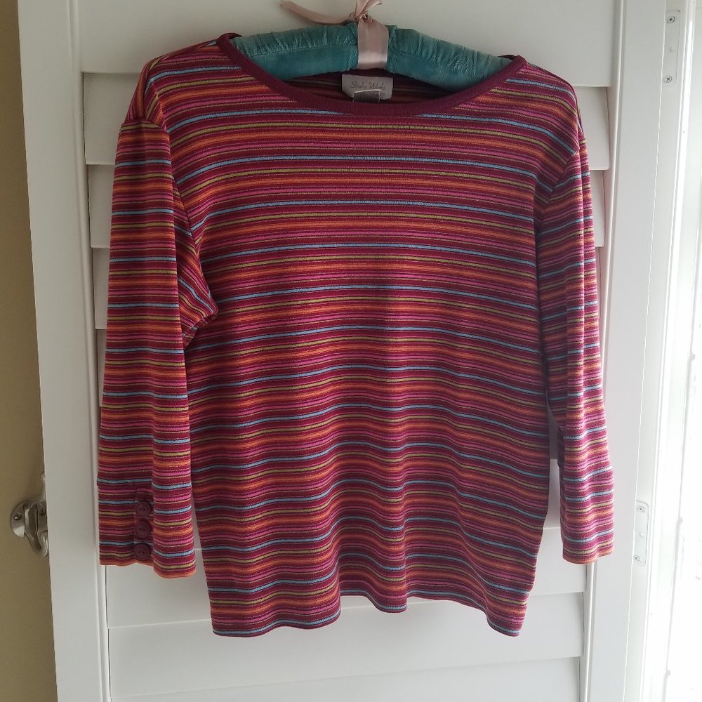 3/4 sleeve blouse top Striped Burgundy Petite S